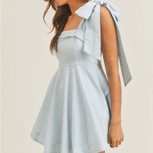Chic Light Blue Bow-Tie Mini Dress